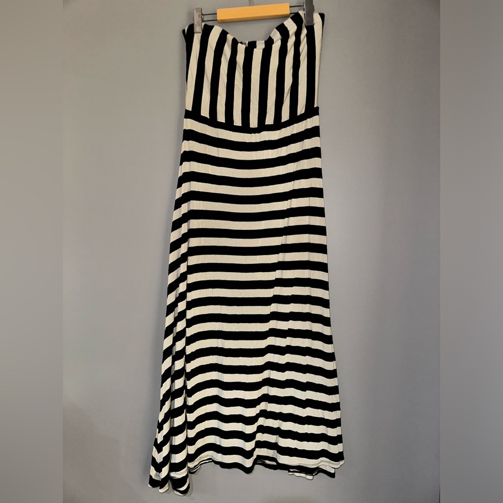 Striped Black and Cream Maxi Dress